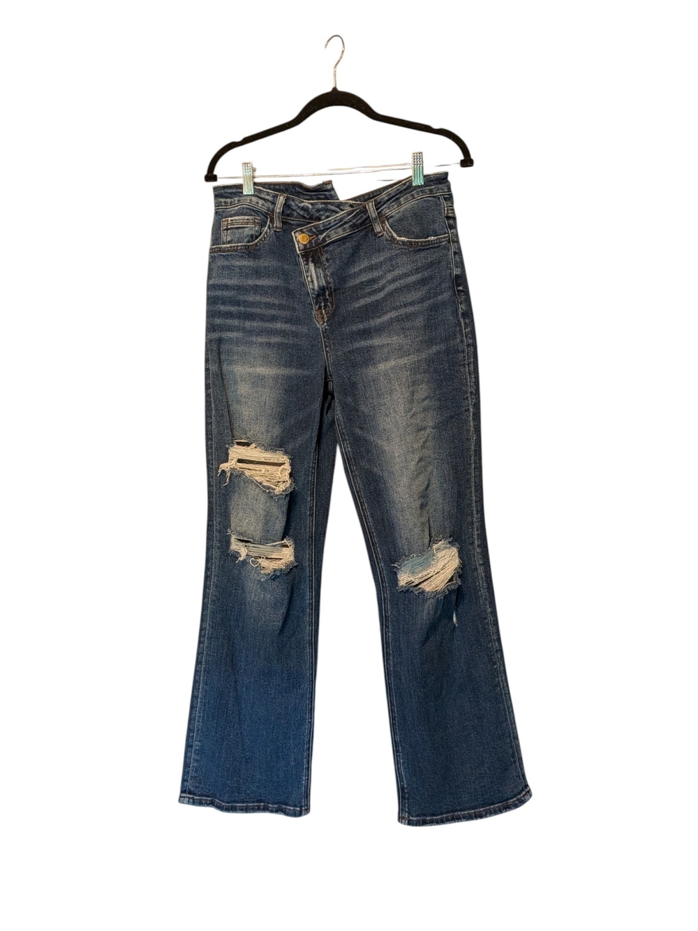 Distressed Dark Blue Flare Jeans for Women